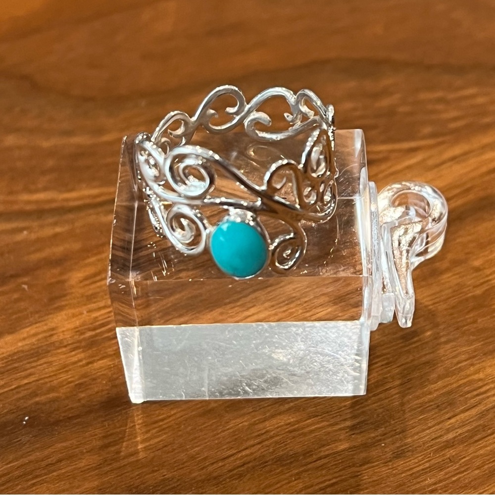 Sterling Designer Curly Wire & Turquoise Ring Size 7-1/2